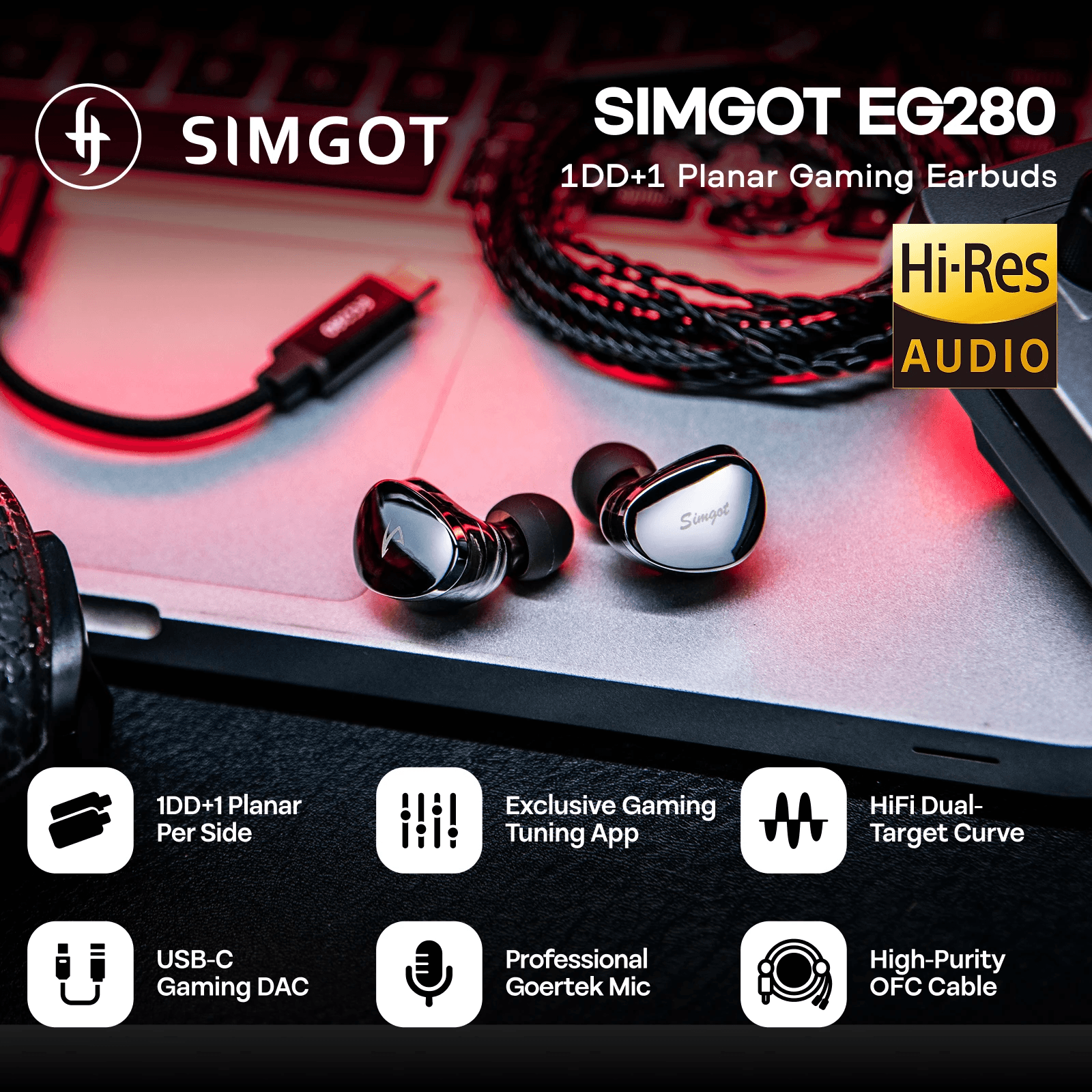  SIMGOT EG280 — гибридные IEM с динамическим и планарным драйвером - фото 1